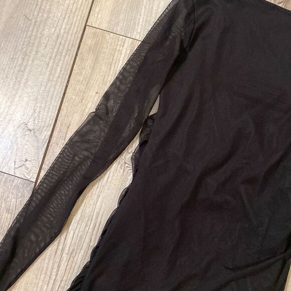 Boohoo Black W/ Sheer Sleeves Rouched Dress Size 12 - Picture 8 of 8